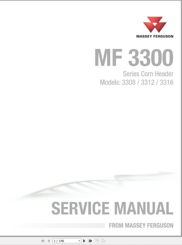 Massey Ferguson Corn Header 3308 3312 3316 Service Manual 4283583M3 1