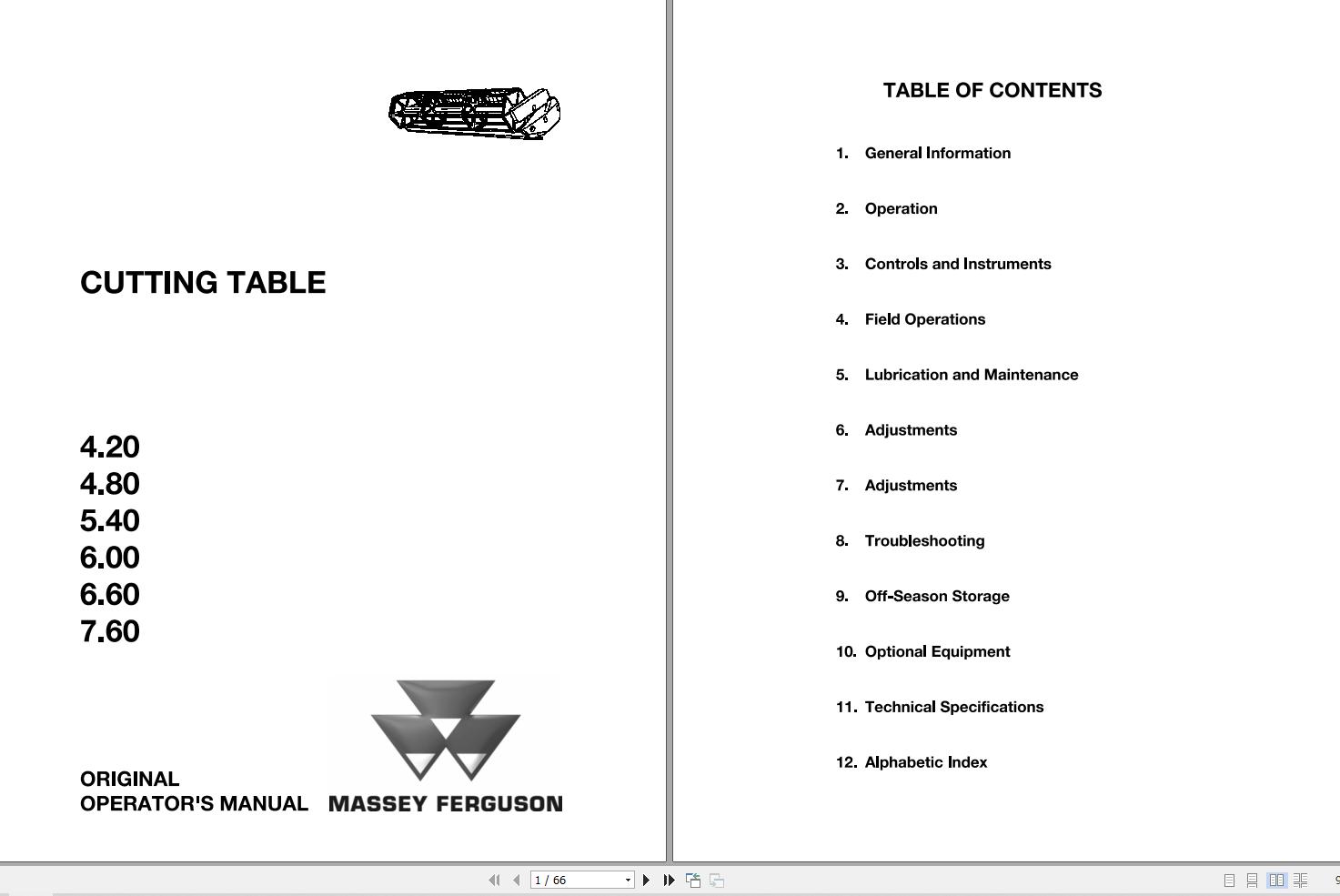 Massey Ferguson Cutting Table 4.20 4.80 5.40 6.00 6.60 7.60 Operator Manual 1
