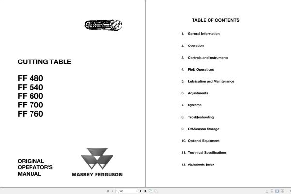 Massey Ferguson Cutting Table FF 480 540 600 700 760 Operator Manual 1