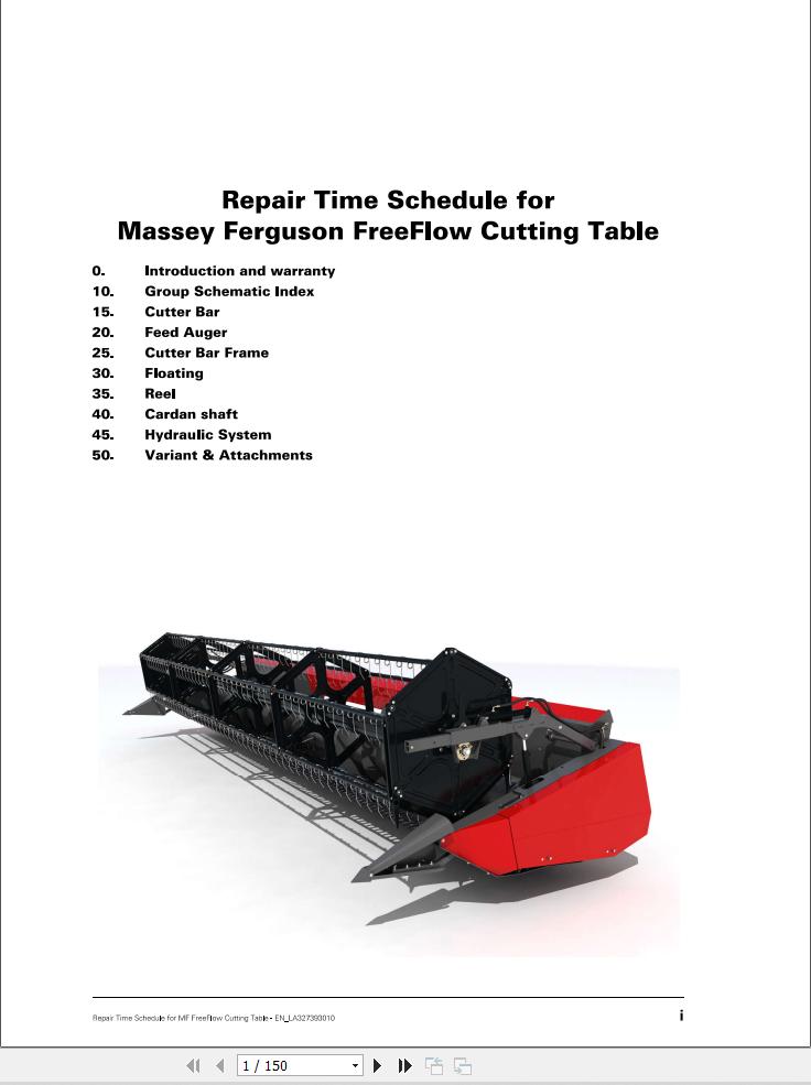 Massey Ferguson Cutting Table FF16 to FF20AL Repair Time Schedule LA327393010 1