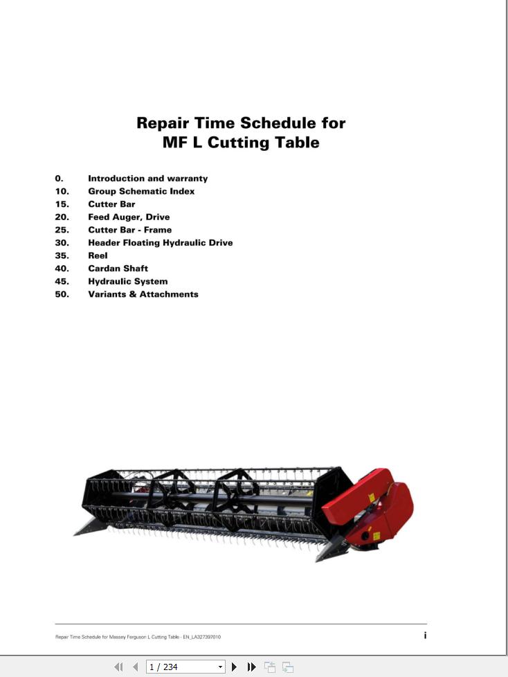 Massey Ferguson Cutting Table L Repair Time Schedule LA327397010 1