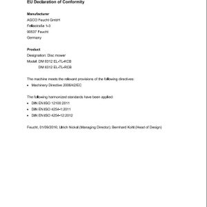 Massey Ferguson DM8312EL TL RCB DM8312EL TL KCB Operator Manual FEL1394560101 1