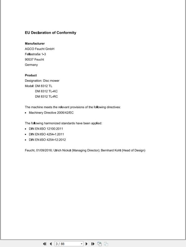 Massey Ferguson DM8312TL DM8312TL KC DM8312TL RC Operator Manual FEL12872501 1