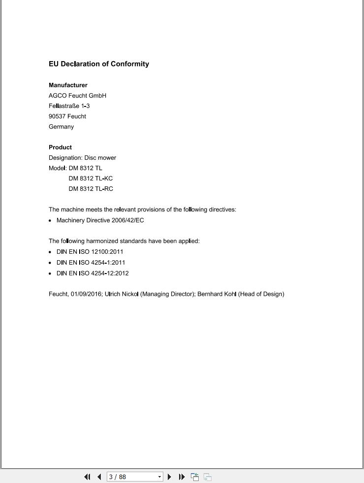 Massey Ferguson DM8312TL DM8312TL KC DM8312TL RC Operator Manual FEL12872501 1