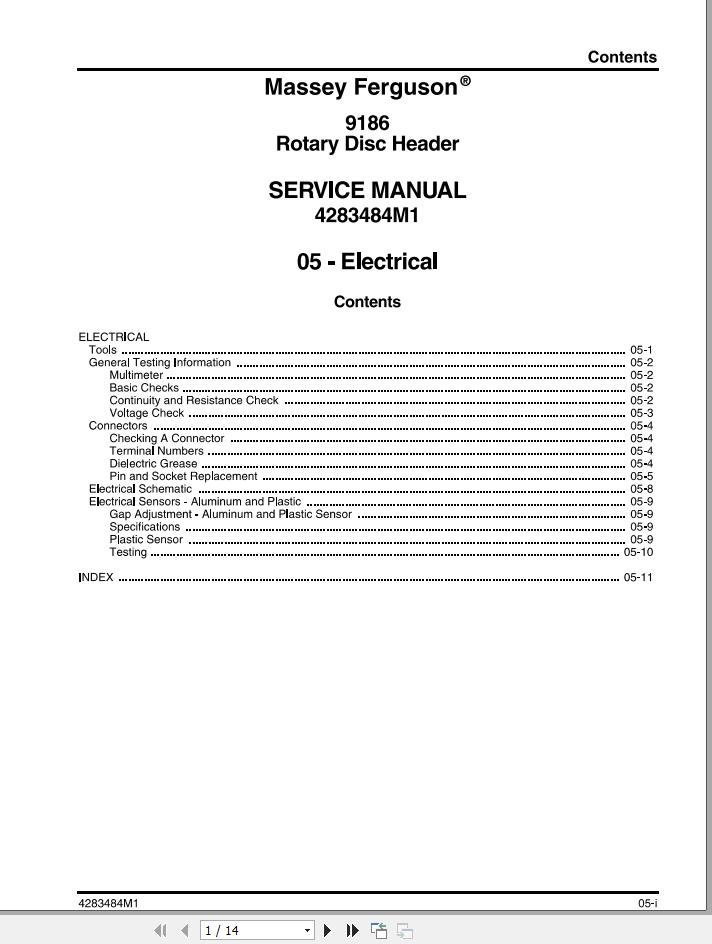 Massey Ferguson Disc Header 9186 Service Manual 4283484M1 1