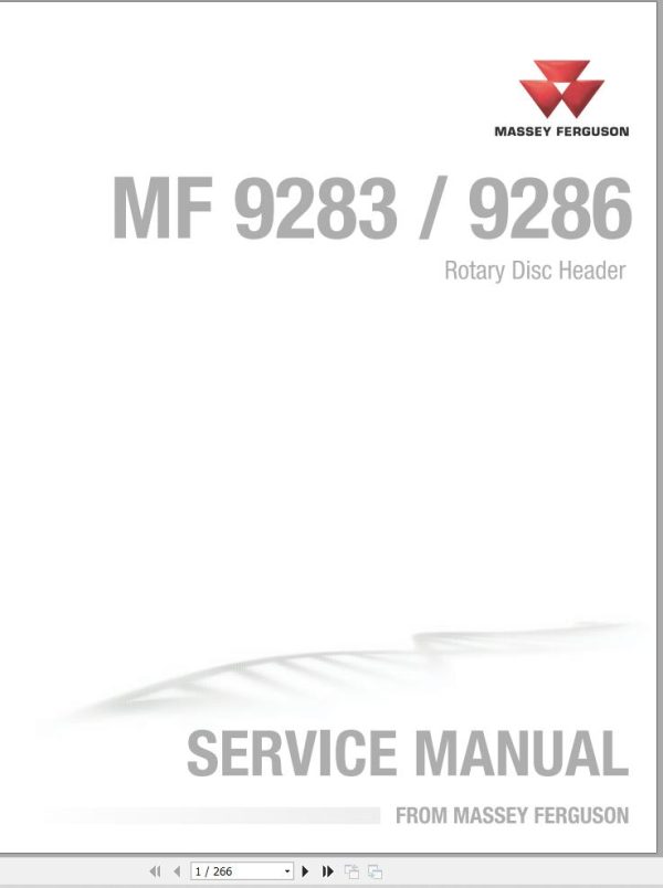 Massey Ferguson Disc Header 9283 9286 Workshop Service Manual 4283612M1 1