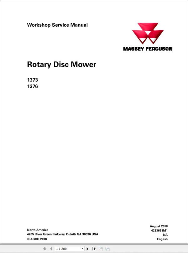 Massey Ferguson Disc Mower 1373 1376 Workshop Service Manual 4283621M1 1