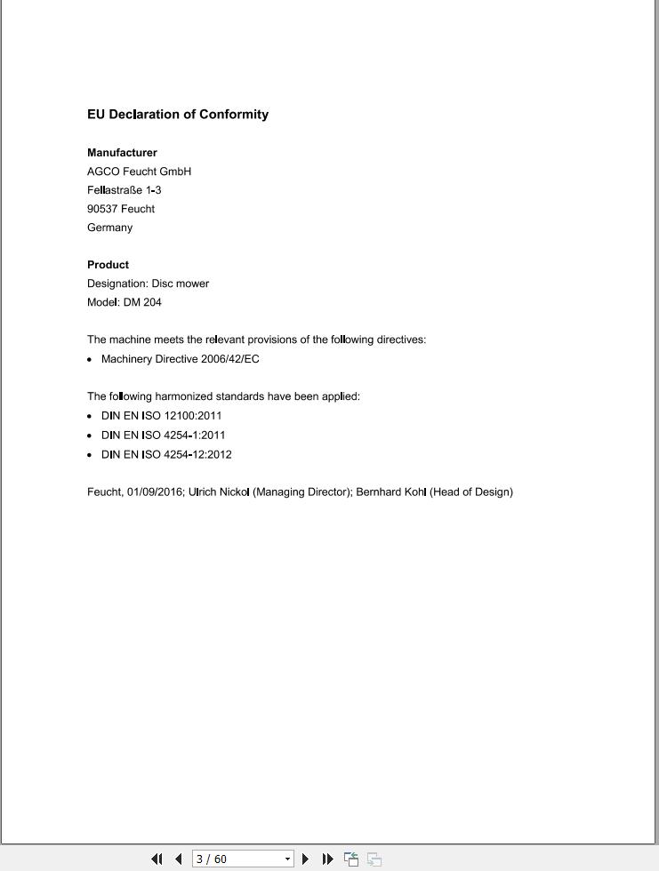 Massey Ferguson Disc Mower DM204 Operator Manual FEL13923601 1