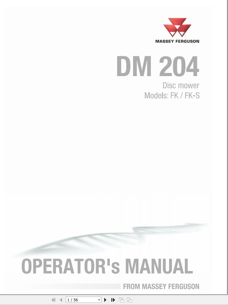 Massey Ferguson Disc Mower DM204FK DM204FKS Operator Manual FEL1287840101 1