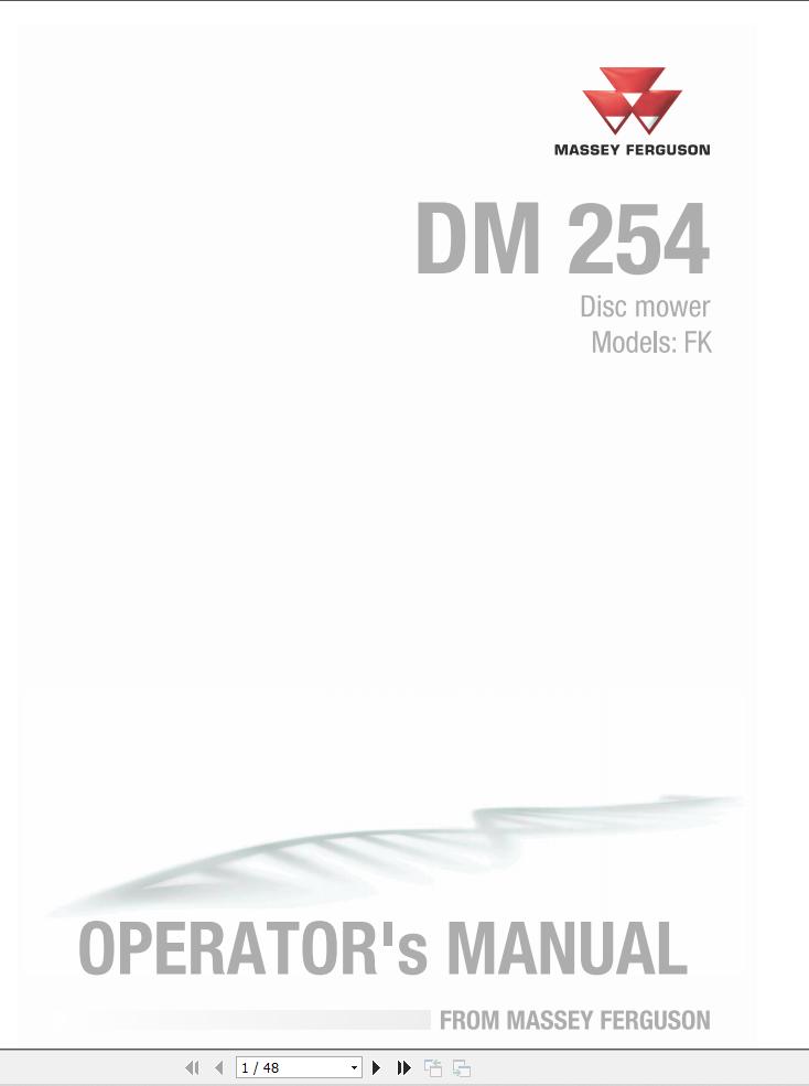 Massey Ferguson Disc Mower DM254FK Operator Manual FEL1719650101 1
