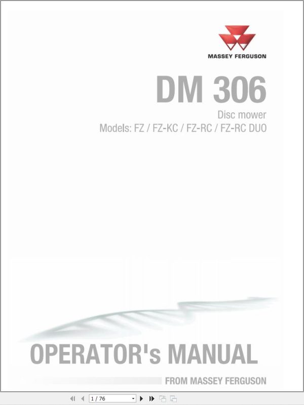 Massey Ferguson Disc Mower DM306FZ to DM306FZ RC DUO Operator Manual FEL1282270101 1