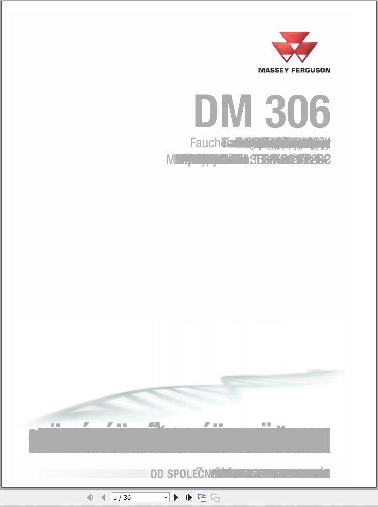 Massey Ferguson Disc Mower DM306TL Operator Manual FEL1284170101 1