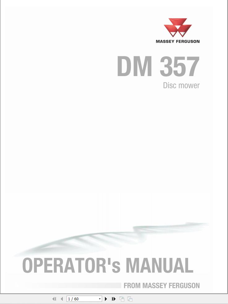 Massey Ferguson Disc Mower DM357 Operator Manual FEL1392330101 1
