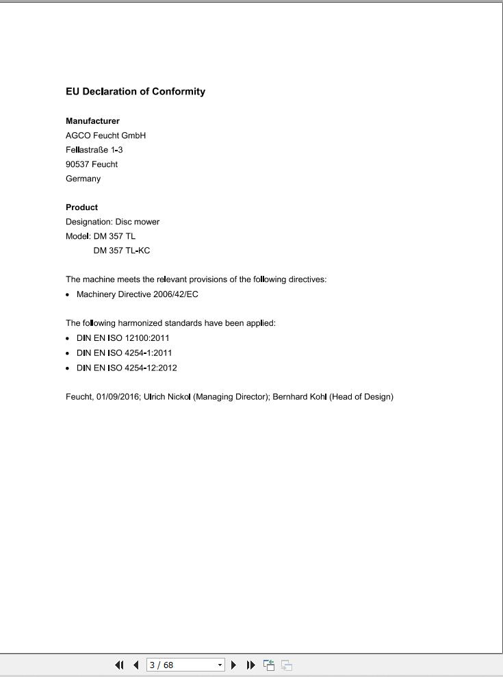 Massey Ferguson Disc Mower DM357TL DM357TL KC Operator Manual FEL1376960101 1