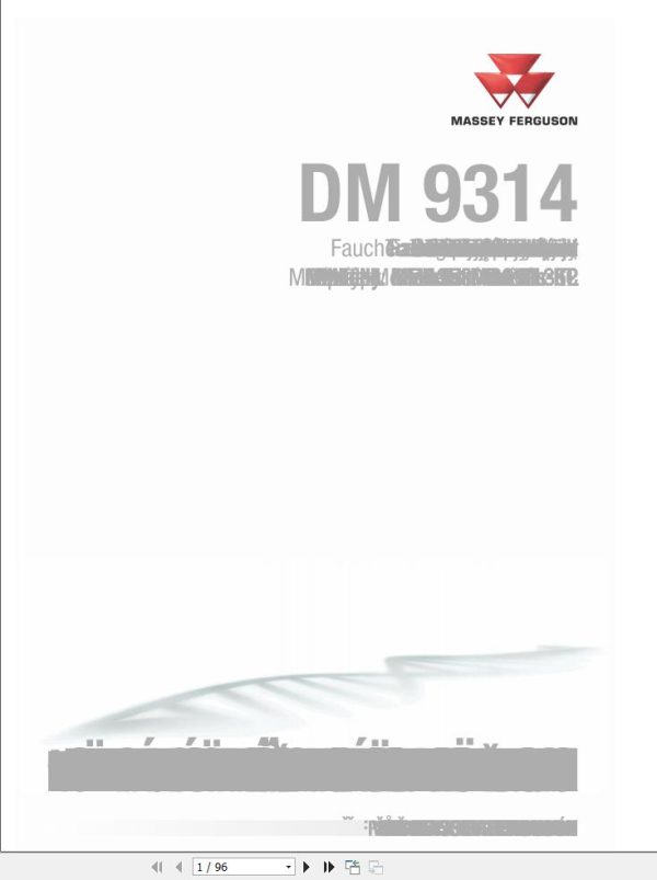 Massey Ferguson Disc Mower DM9314TL Operator Manual FEL1704980101 1