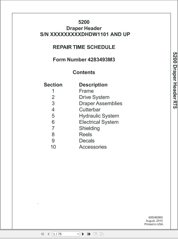 Massey Ferguson Draper Header 5200 Repair Time Schedule 1