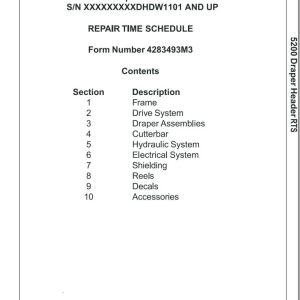 Massey Ferguson Draper Header 5200 Repair Time Schedule 4283493M3 1
