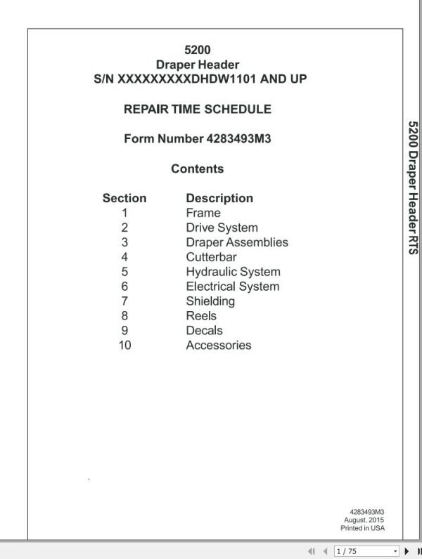 Massey Ferguson Draper Header 5200 Repair Time Schedule 4283493M3 1