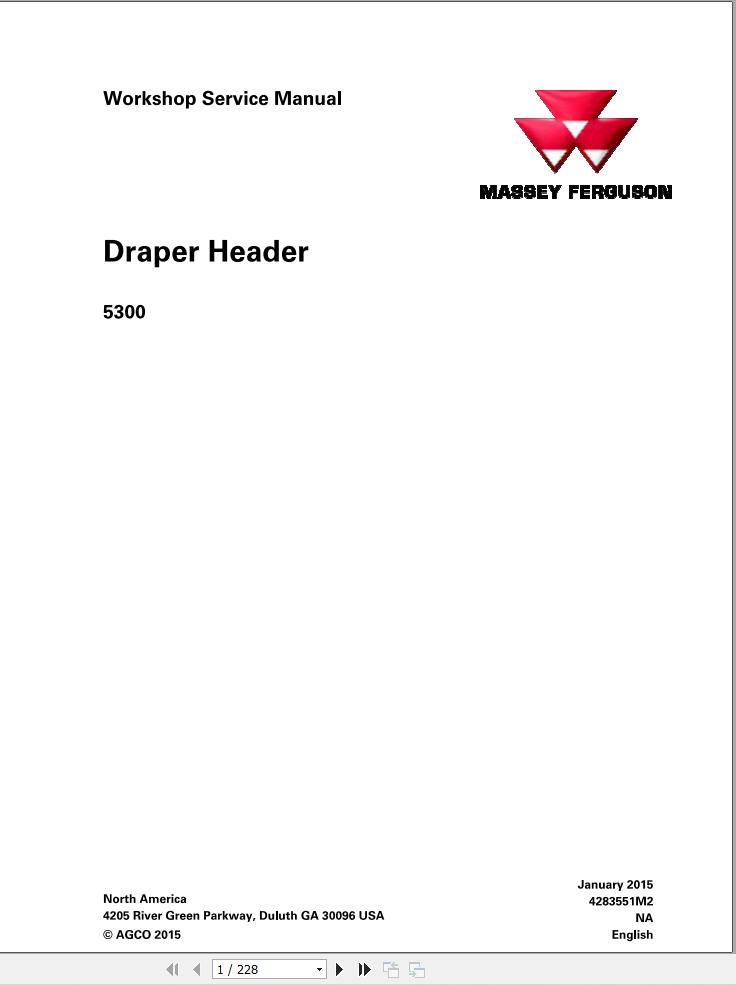 Massey Ferguson Draper Header 5300 Workshop Service Manual 4283551M2 1