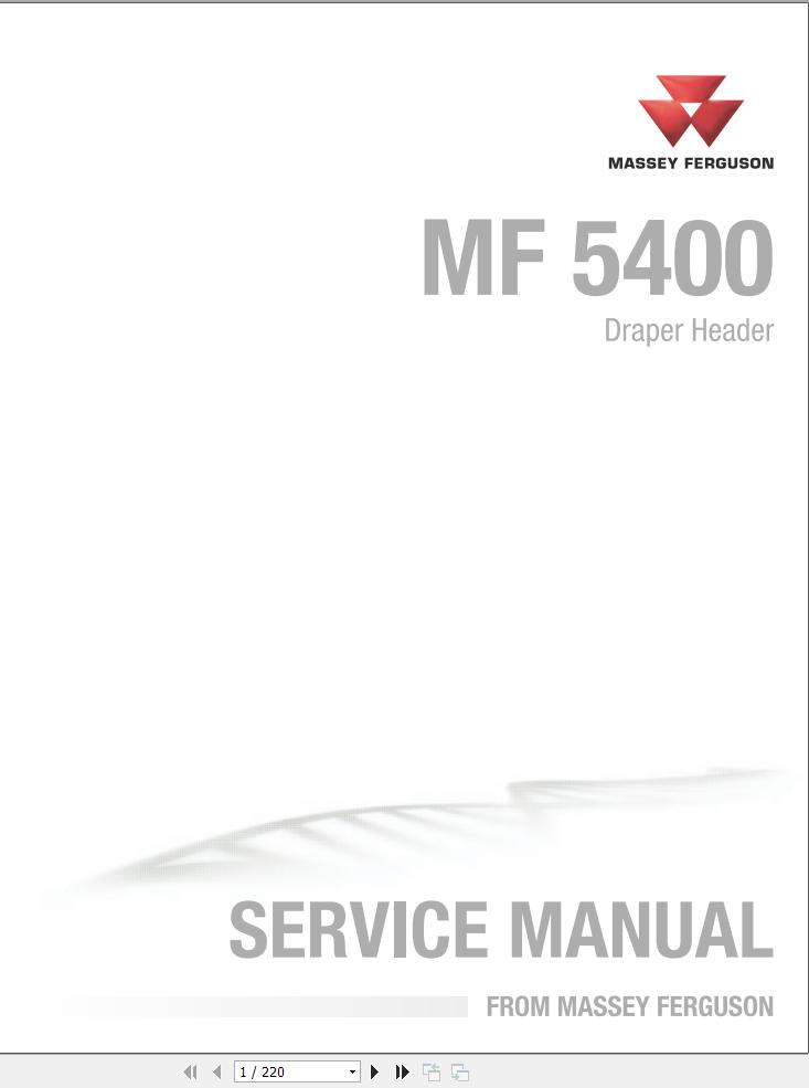 Massey Ferguson Draper Header 5400 Workshop Service Manual 4283610M1 1