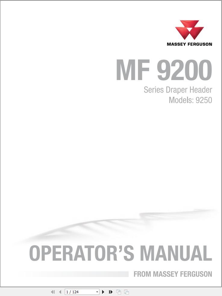 Massey Ferguson Draper Header 9250 Operator Manual 700738430G 1