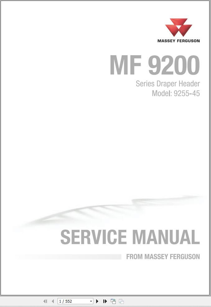 Massey Ferguson Draper Header 9255 45 Service Manual 4283620M1 1