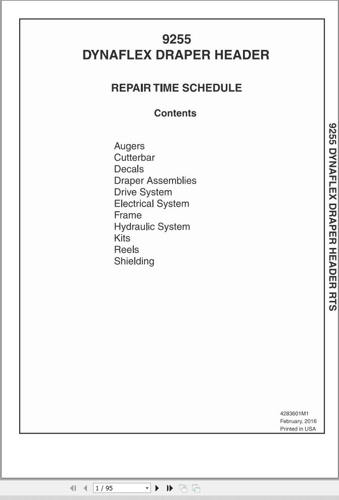 Massey Ferguson Draper Header 9255 Repair Time Schedule 4283601M1 1