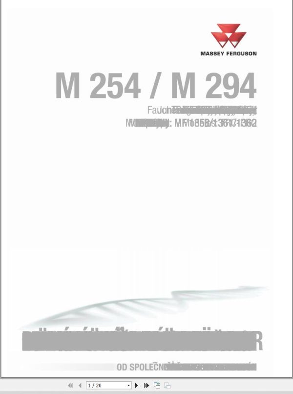 Massey Ferguson Drum Mower M254 M294 Operator Manual FEL1287120101 1