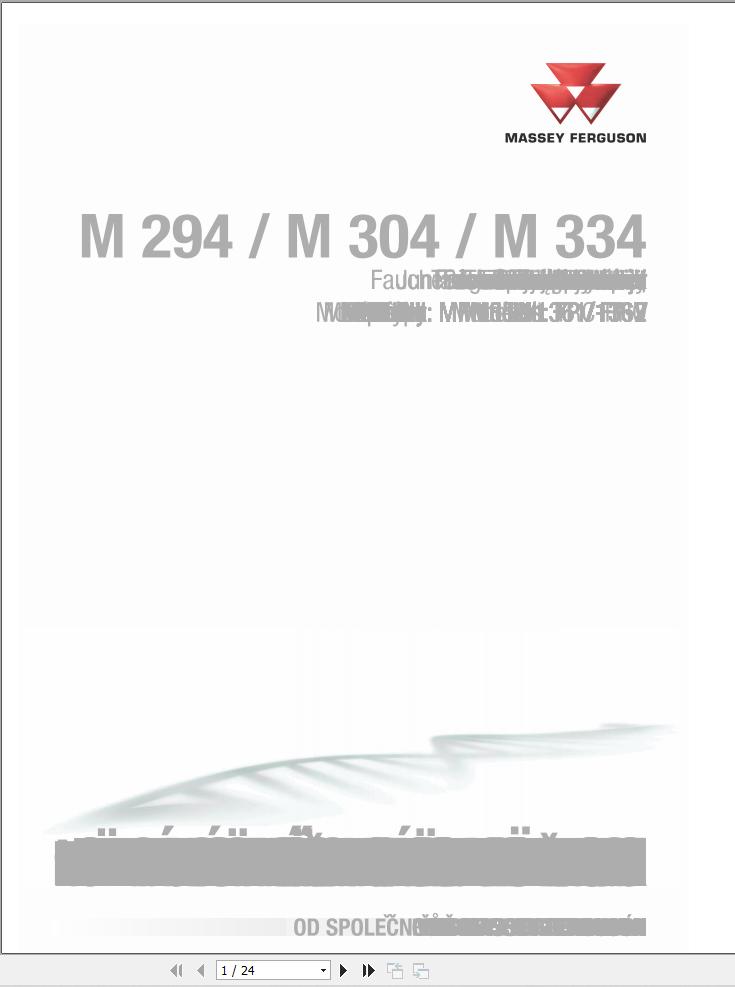 Massey Ferguson Drum Mower M294FP to M334FP V Operator Manual FEL14172601 1