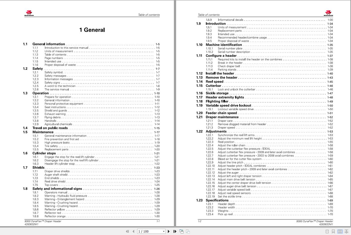 Massey Ferguson DynaFLex Draper Header 9300 Service Manual 4283632M1 1