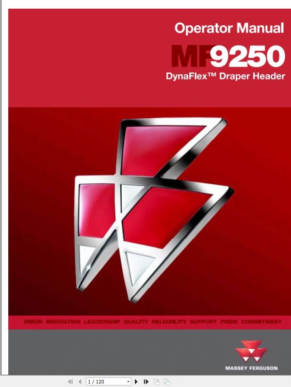 Massey Ferguson DynaFlex Draper Header 9250 Operator Manual 700735827A 1