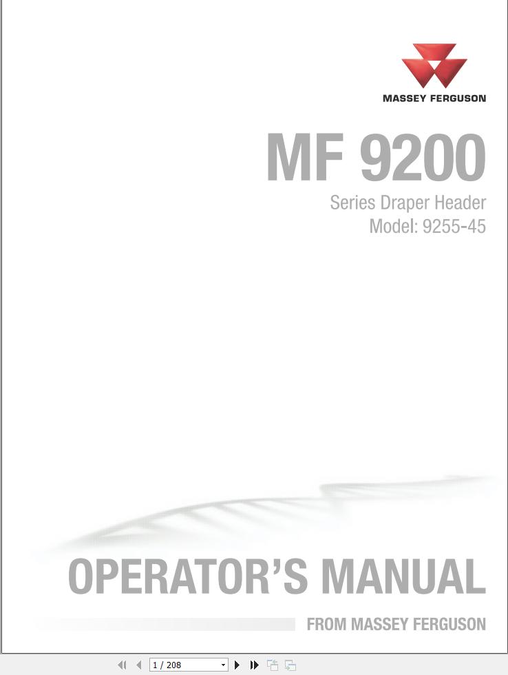 Massey Ferguson DynaFlex Draper Header 9255 45 Operator Manual ACW229346A 1