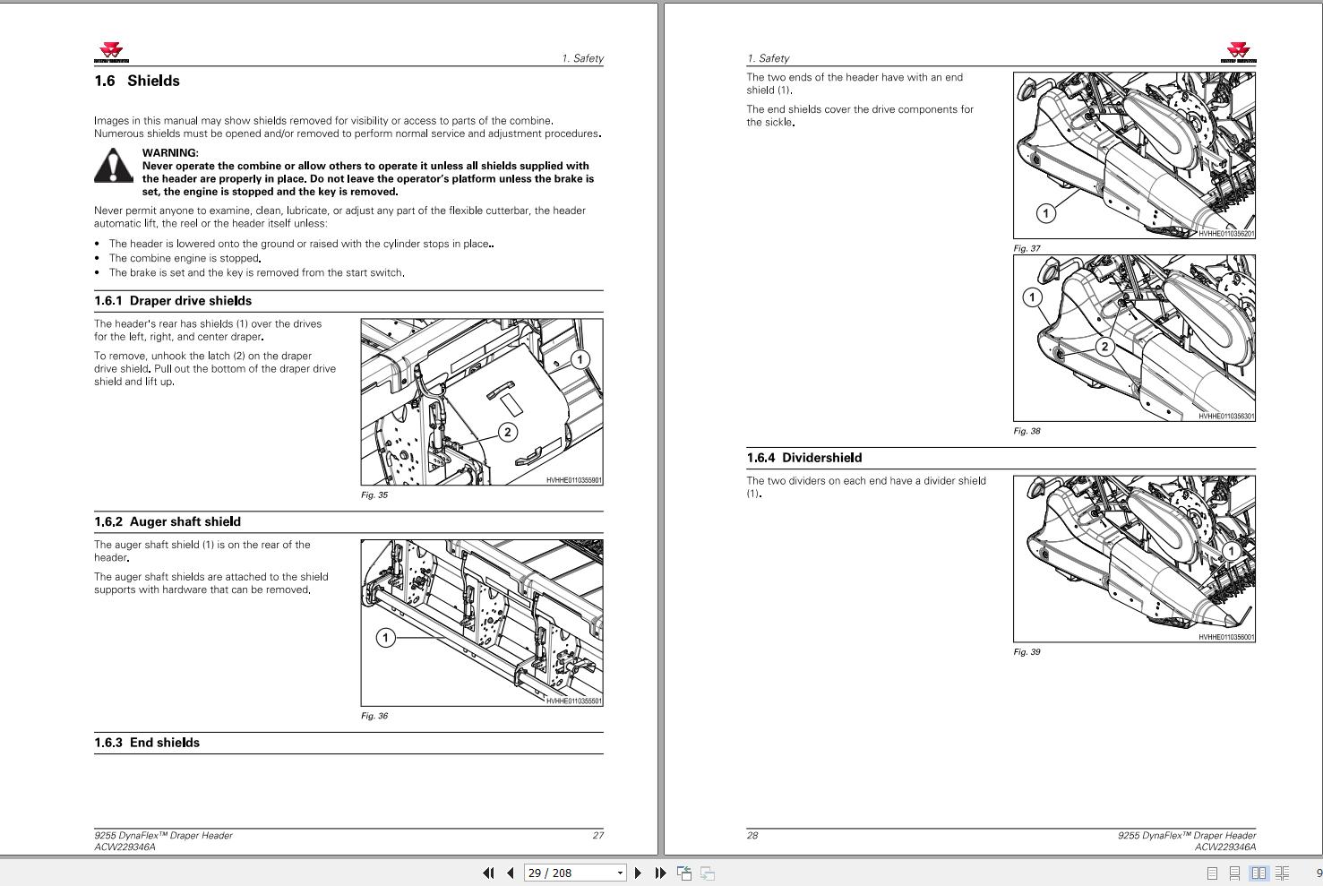 Massey Ferguson DynaFlex Draper Header 9255 45 Operator Manual ACW229346A 2