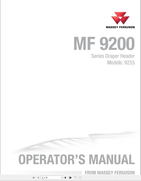 Massey Ferguson DynaFlex Draper Header 9255 Operator Manual 71483066B 1