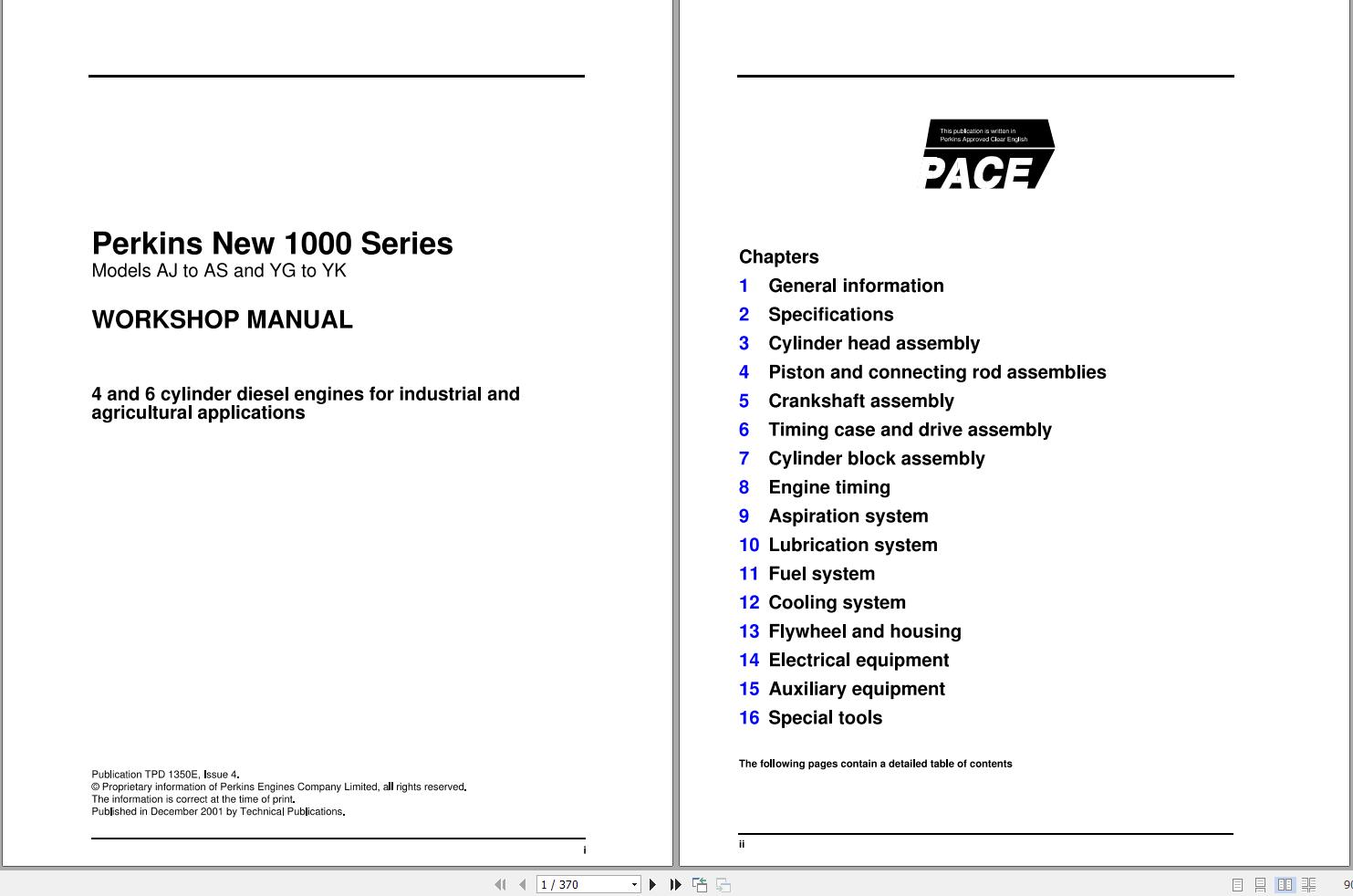 Massey Ferguson Engine Perkins 1000 Series Workshop Manual 1855012 1