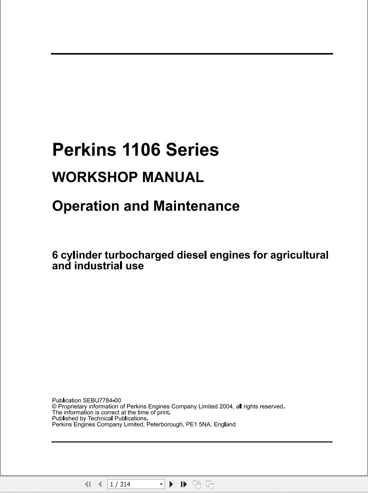 Massey Ferguson Engine Perkins 1106 Series Workshop Manual SEBU7784 00 1