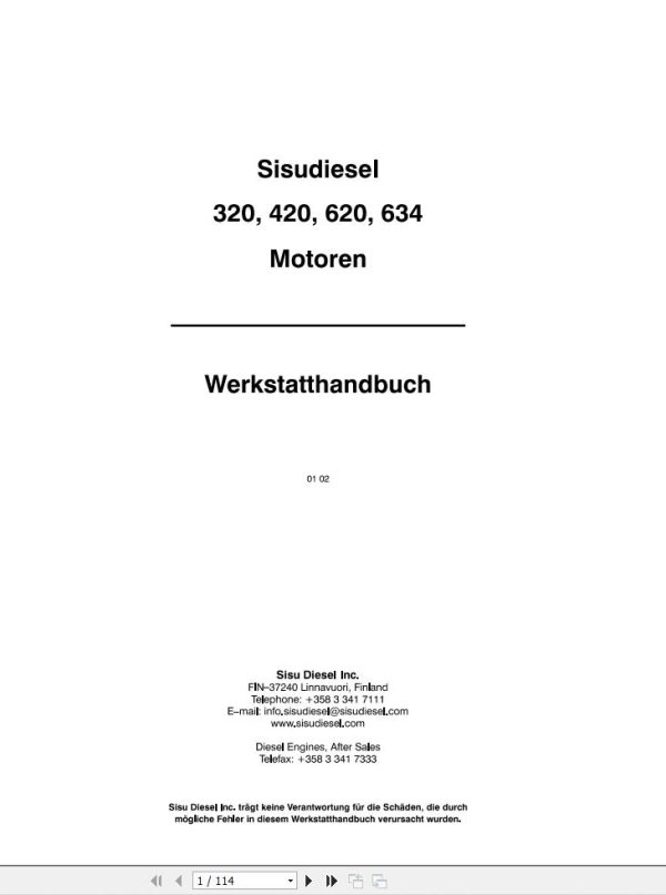 Massey Ferguson Engine Sisu 320 420 620 634 Workshop Manual DE 1