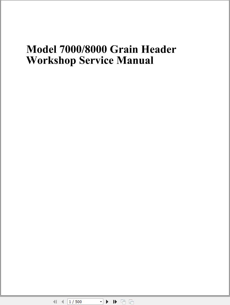 Massey Ferguson Grain Header 7000 8000 Workshop Service Manual 79023023 1