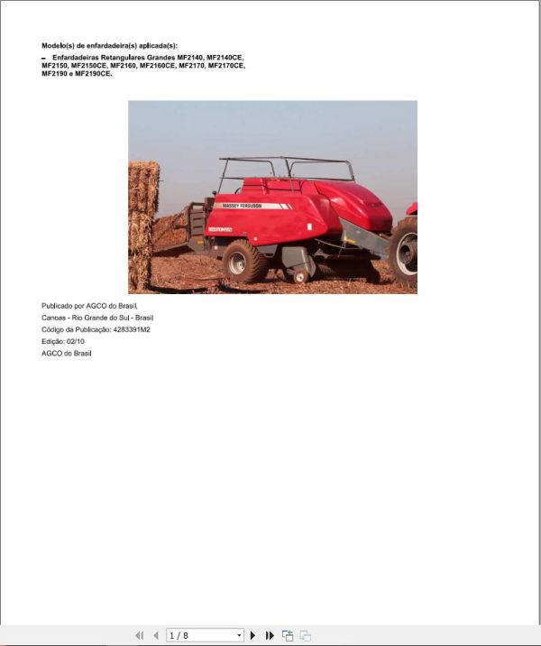 Massey Ferguson Large Rectangular Balers MF2100 Repair Time Schedule 4283391M2 PT 1