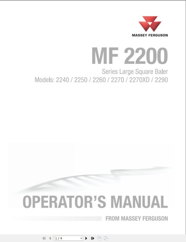 Massey Ferguson Large Square Baler 2140 to 2290 Operator Manual 700741468F 1