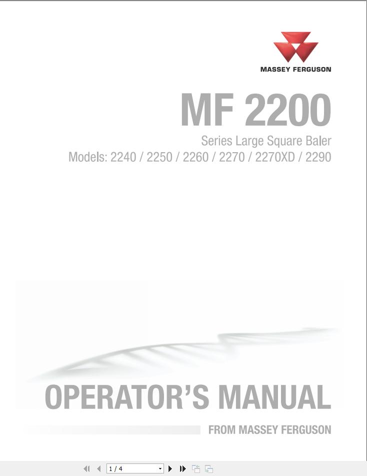 Massey Ferguson Large Square Baler 2140 to 2290 Operator Manual 700741468F 1