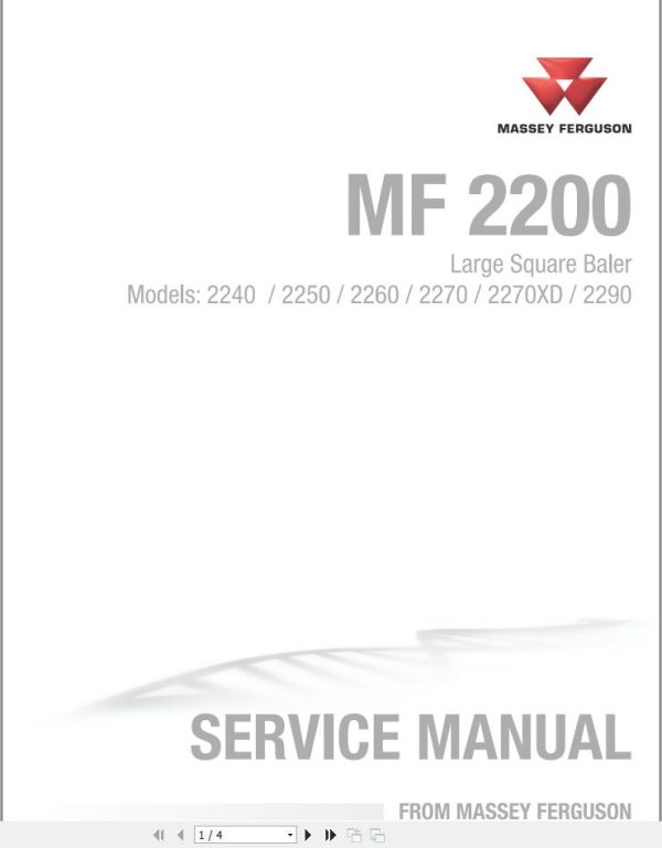 Massey Ferguson Large Square Baler 2240 to 2290 Service Manual 4283515M5 1