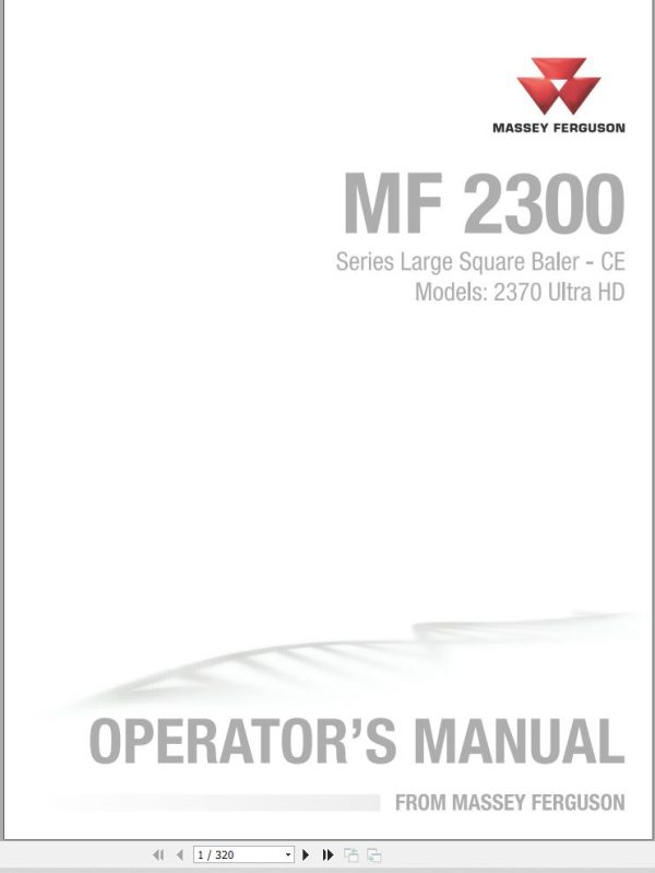 Massey Ferguson Large Square Baler 2370 Ultra HD Operator Manual 700742101C 1