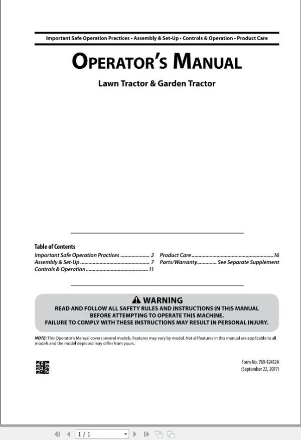 Massey Ferguson Lawn Garden Tractor SA42 20SD Operator Manual 769 12412A 2