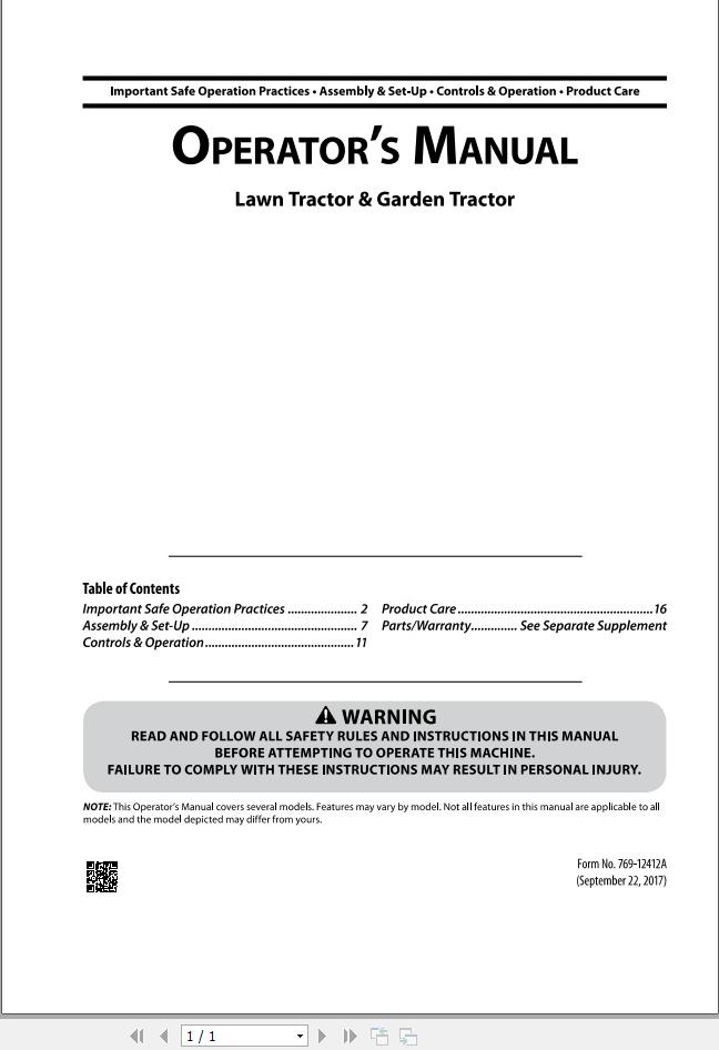 Massey Ferguson Lawn Garden Tractor SA42 20SD Operator Manual 769 12412A 2