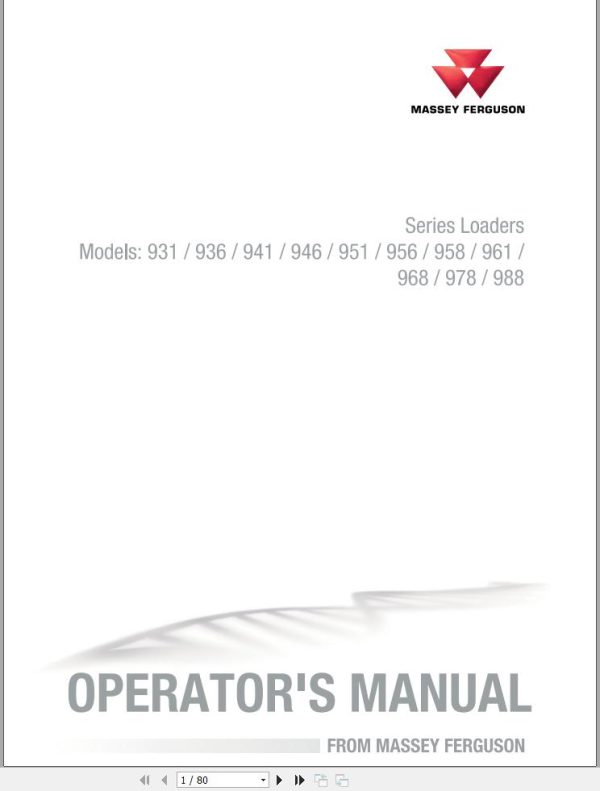 Massey Ferguson Loader 931 to 988 Operator Manual 79035037E2 1