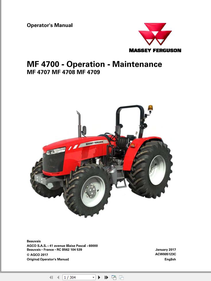 Massey Ferguson MF4707 MF4708 MF4709 Operator Manual 1