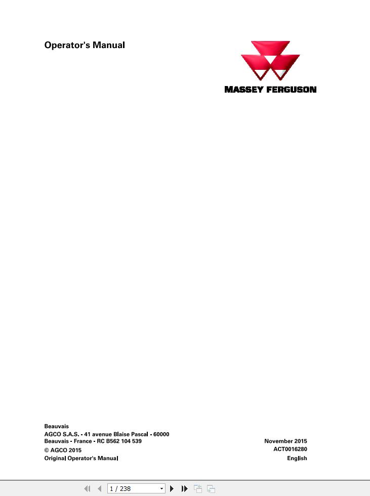 Massey Ferguson MF4707 MF4708 MF4709 Tier3 Operator Manual ACT0016280 1