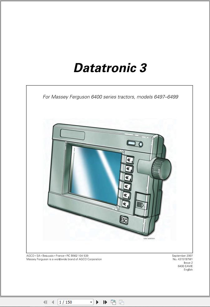 Massey Ferguson Monitor Datatronic 3 Operator Manual 1