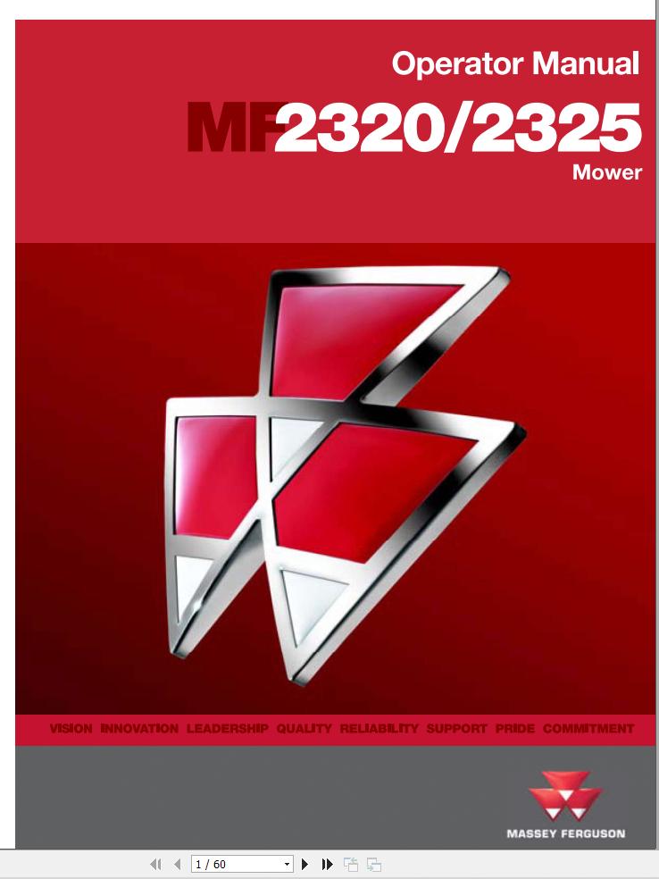 Massey Ferguson Mower 2320 2325 Operator Manual 1449554M4 1